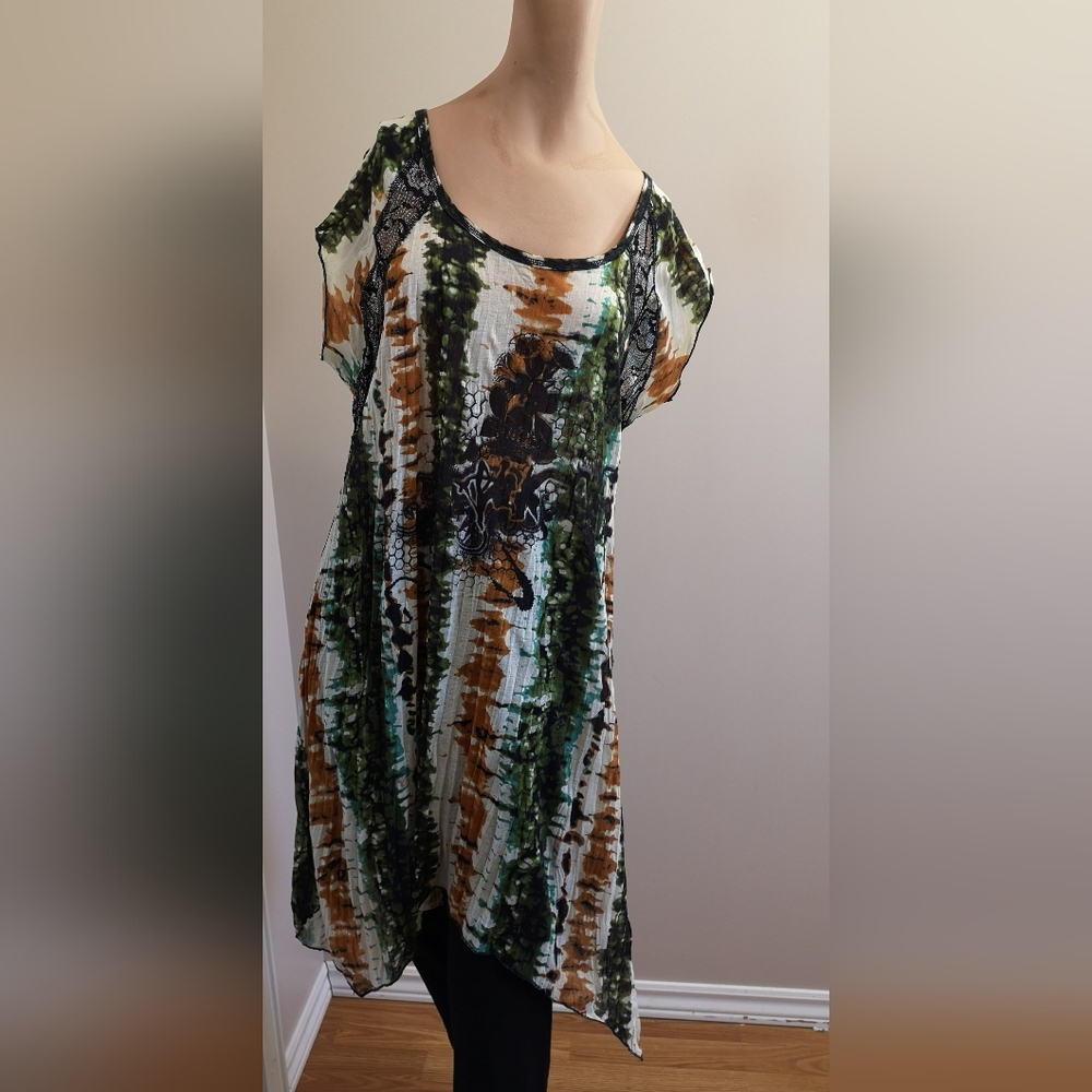 Cativa Women's Vibrant Batik Tie-Dye Print Tunic Top Size XL